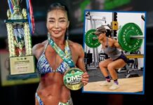 55 yaşlı bodybuilding çempionu Vanq Jianronq məşq zamanı.